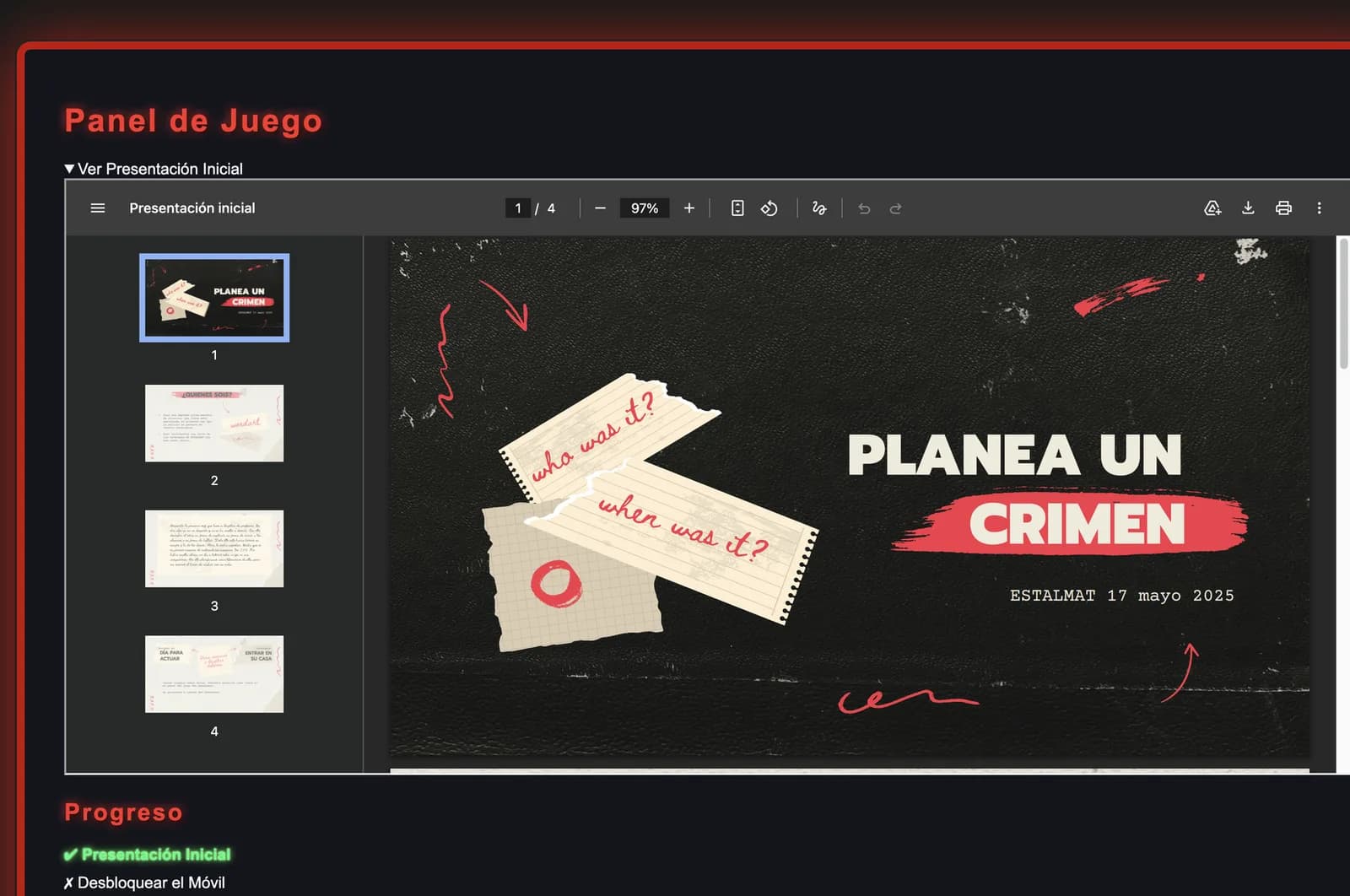 ESTALMAT mathematical escape-room control panel and embedded game presentation